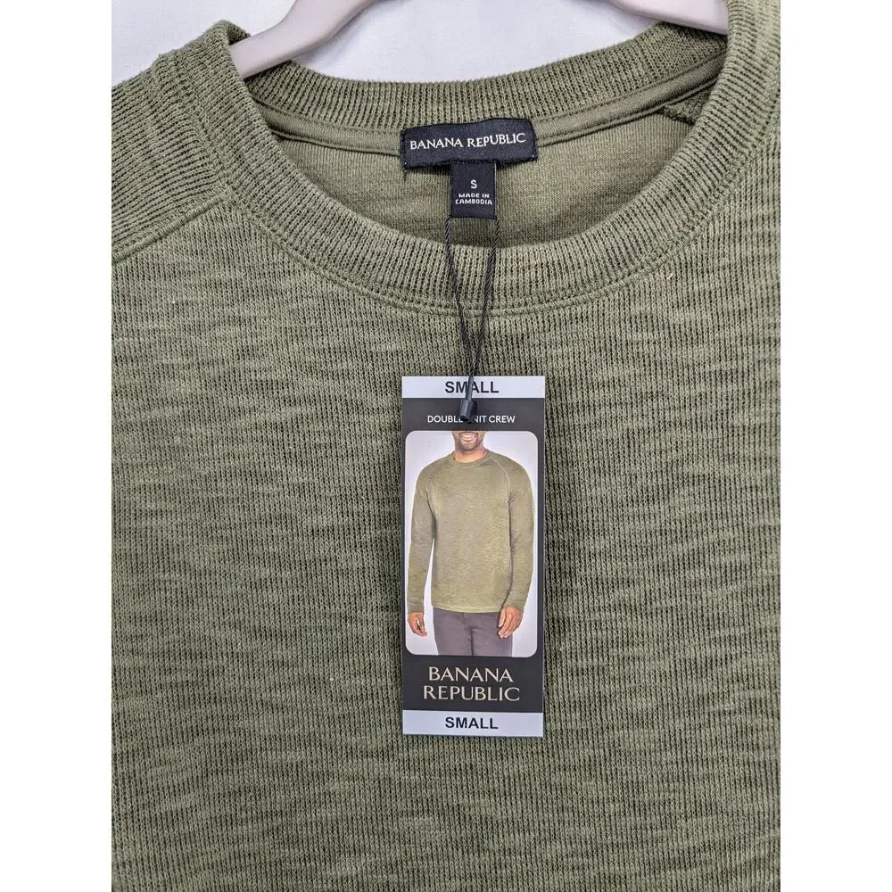 Banana Republic Double Knit Shirt S Olive Green Crewneck Long‎ Sleeves Layering